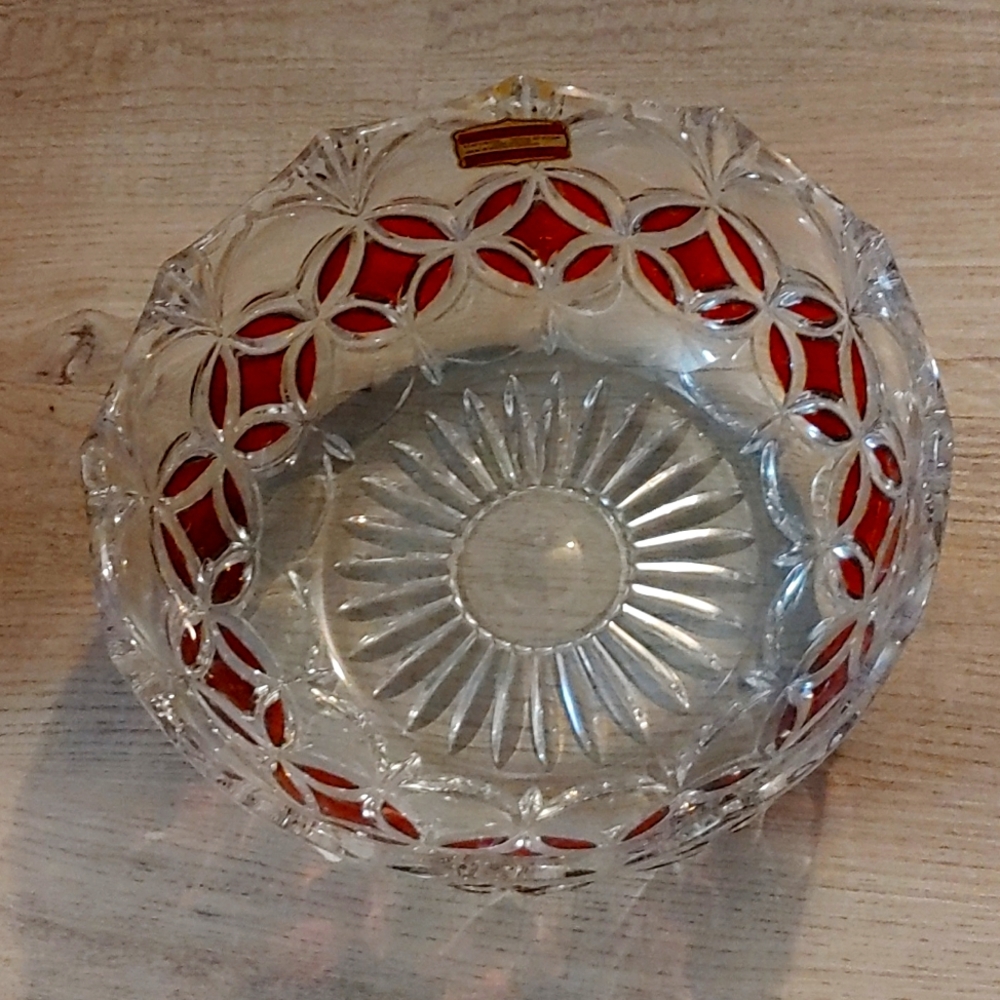Vintage Echt Bleikristall Germany Gepresst Crystal Bowl Atomic Diamond Centerpie